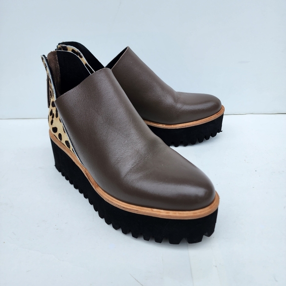 All Black Tread Platform Ankle Boots Brown Motif Size Eur 36.5 (US 6) - Picture 2 of 9